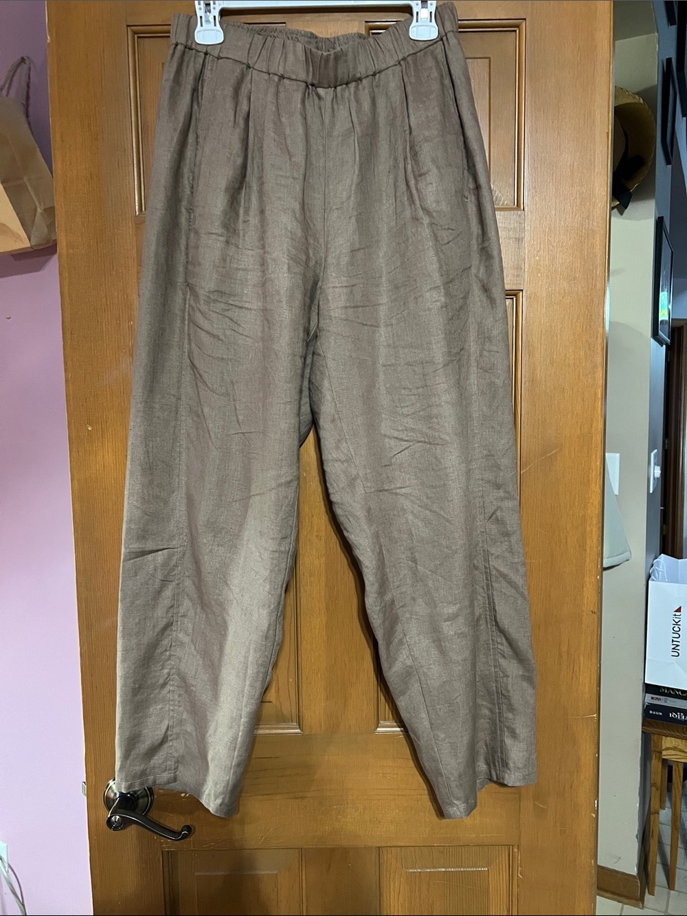 Eileen Fisher Brown LINEN LANTERN PANTS. WORN 1x only!  No FLAWS. Perfect
